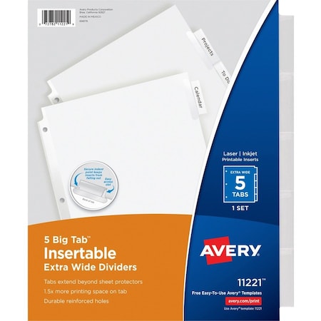 Avery Dividers, Insert, 5-Tab, Clear AVE11221